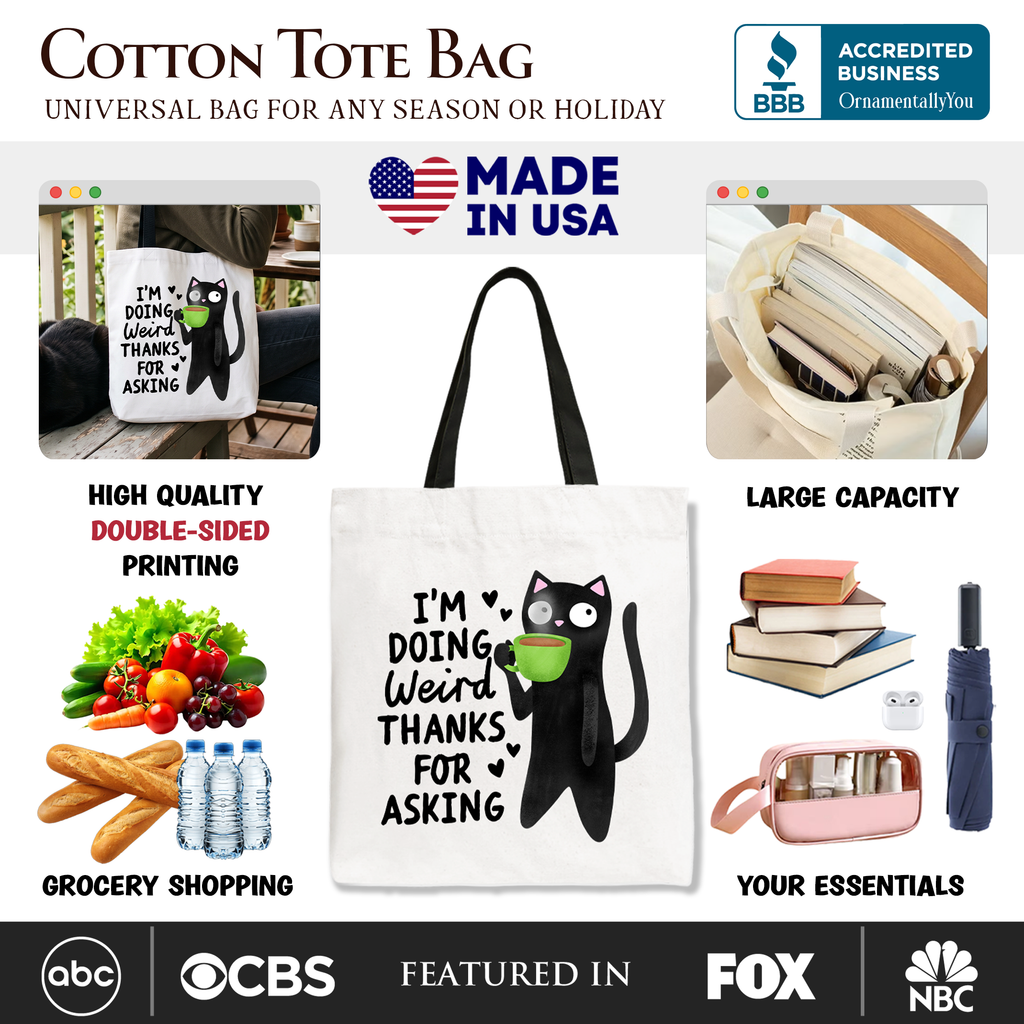 Coffee Black Cat Cute Tote Bag, I’m Doing Weird Funny Phrase Gift Shopper