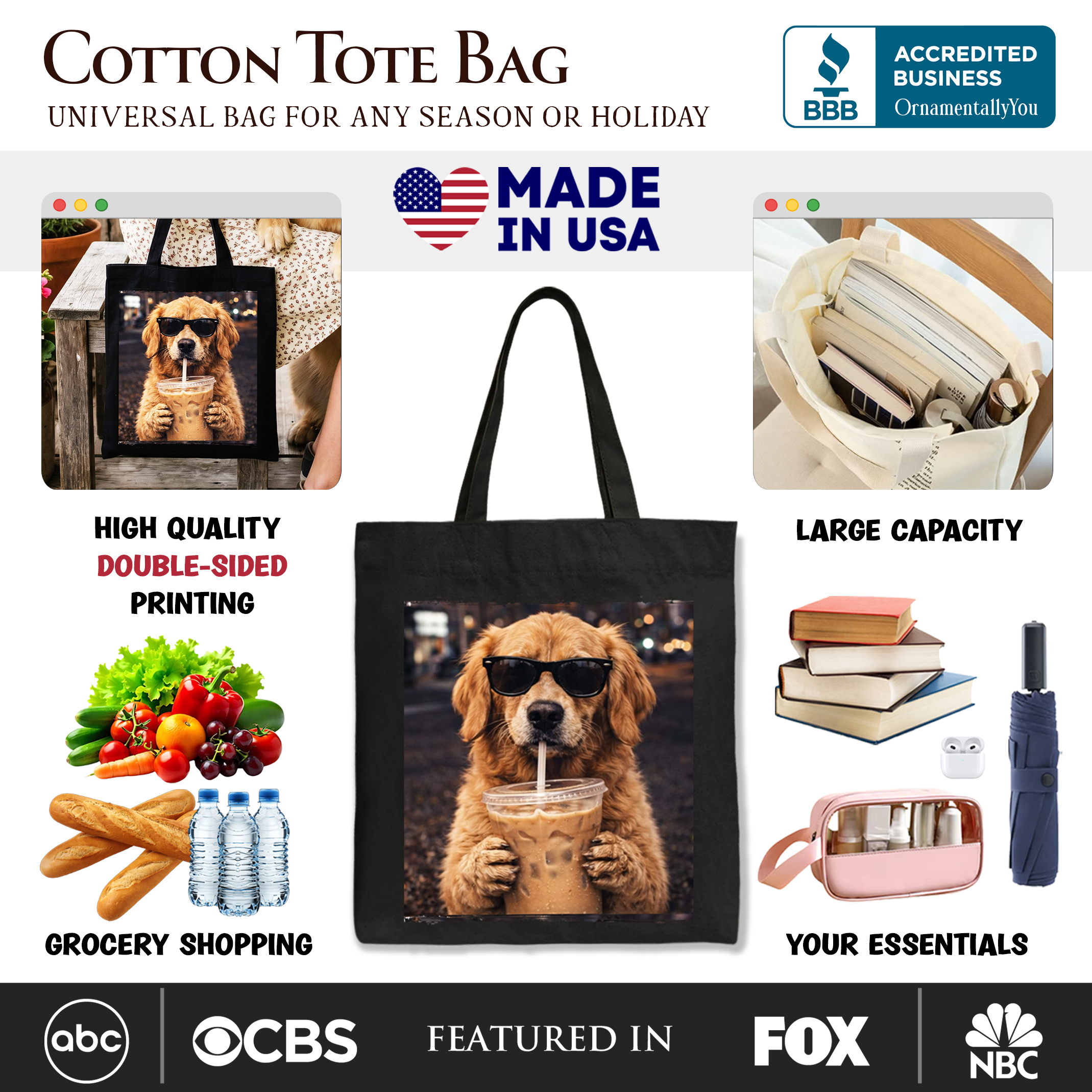 Golden Retriever Iced Coffee Tote Bag, Funny Dog Parents Gift Shopper
