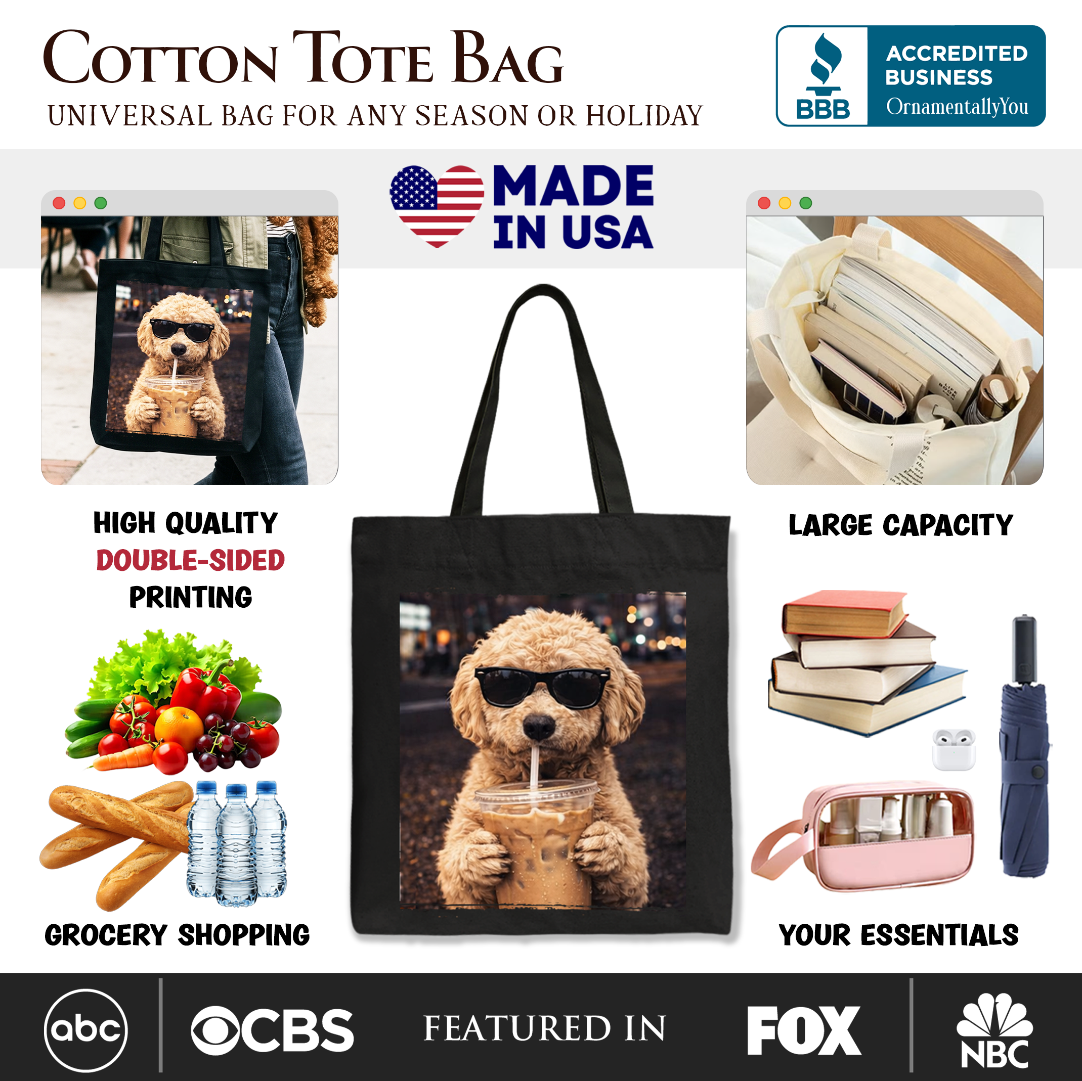 Poodle Iced Coffee Tote Bag, Funny Dog Parents Gift Shopper