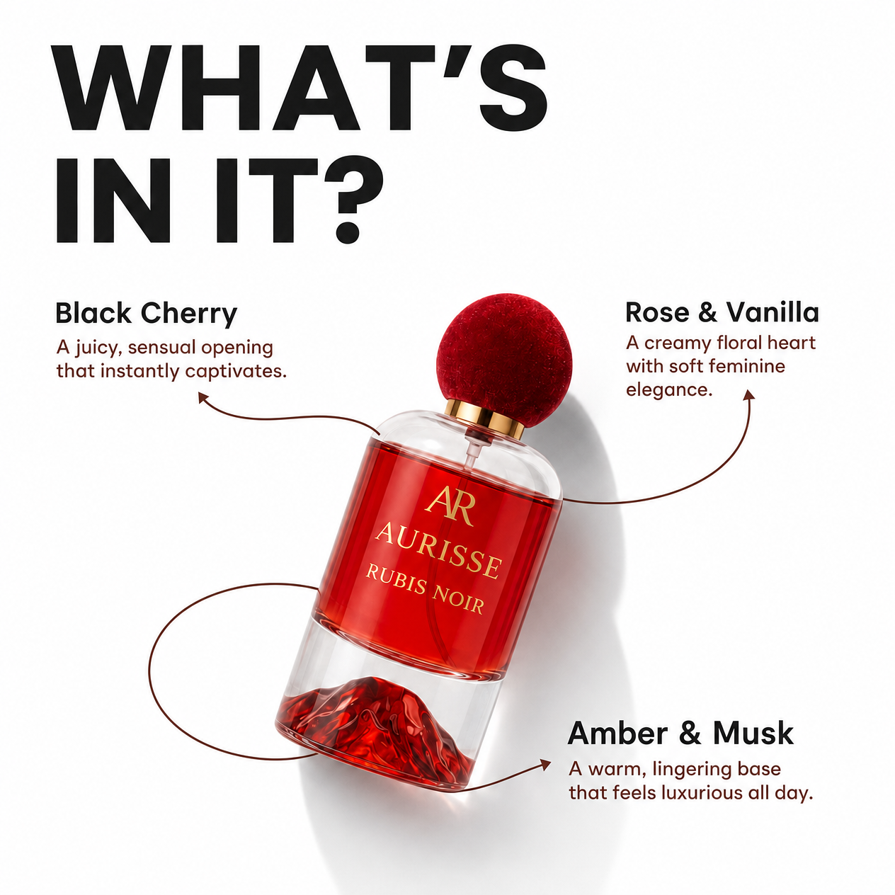 Aurisse Rubis Noir — Floral Amber Extrait de Parfum for Women, 50ml