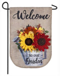 Autumn Galvanized Watering Can Garden Flag 2 Sided Burlap
