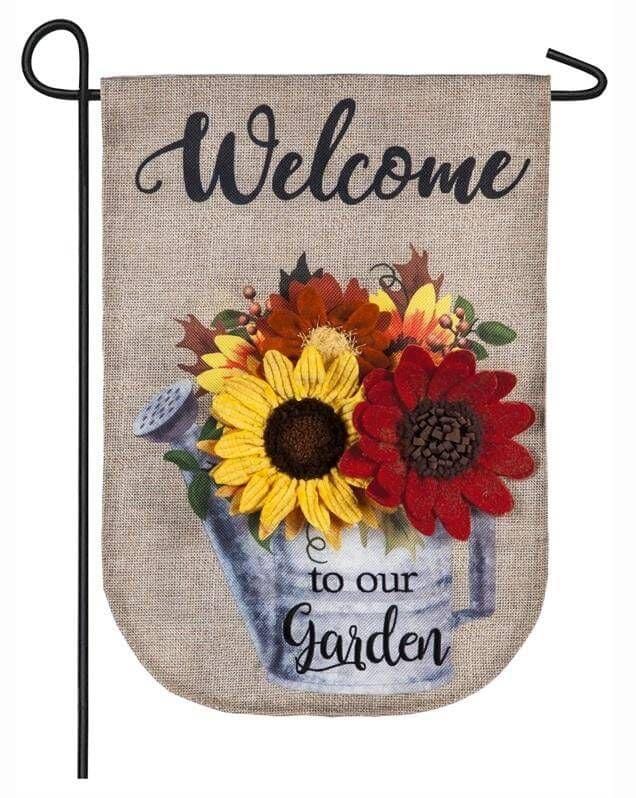 Autumn Galvanized Watering Can Garden Flag 2 Sided Burlap