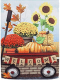 Autumn Red Wagon Garden Flag 2 Sided Welcome