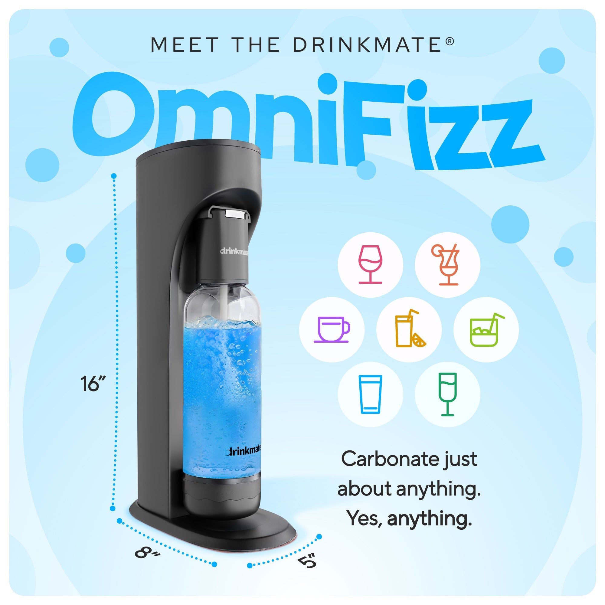 OmniFizz Ultimate Bundle - Sparkling Water and Soda Maker with Three 60L CO2 Cylinders and 0.5L Bottle