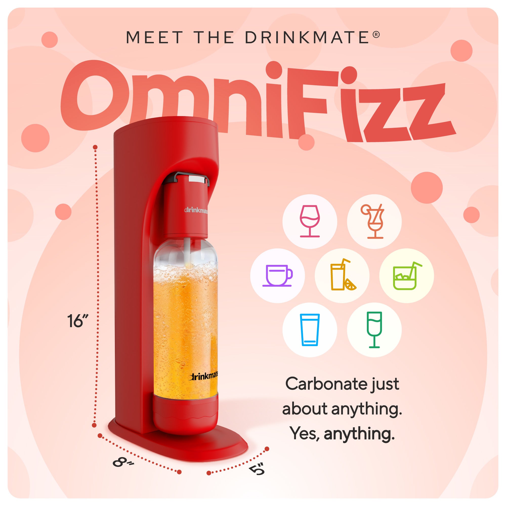 OmniFizz Sparkling Water and Soda Maker - Machine Only (CO2 Not Included)