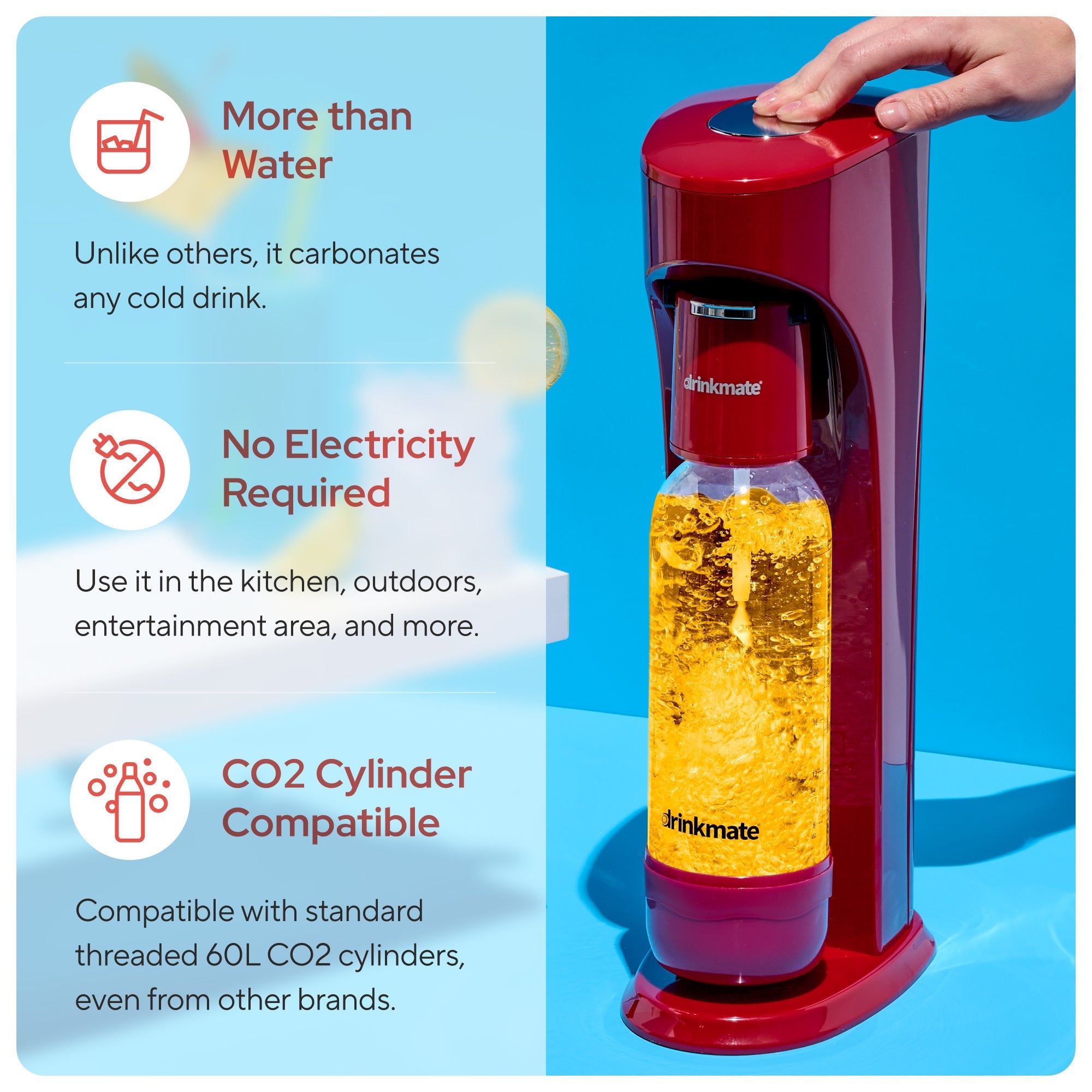 OmniFizz Ultimate Bundle - Sparkling Water and Soda Maker with Three 60L CO2 Cylinders and 0.5L Bottle