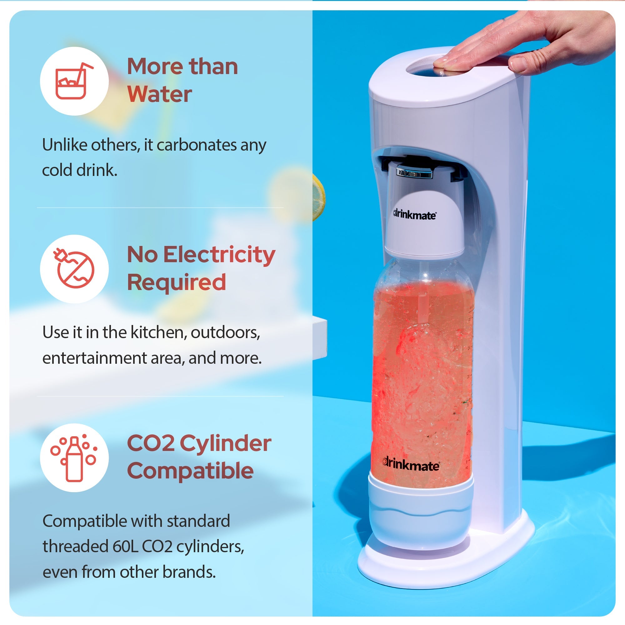 OmniFizz Special Bundle - Sparkling Water and Soda Maker with 60L CO2 Cylinder and 0.5L Bottle