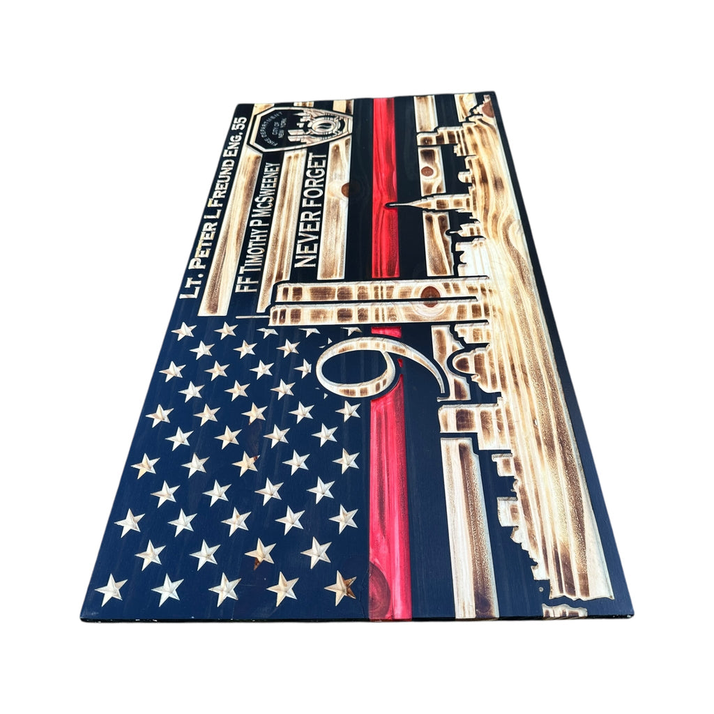 Personalized 9/11 Tribute Wooden Flag with NYC Skyline