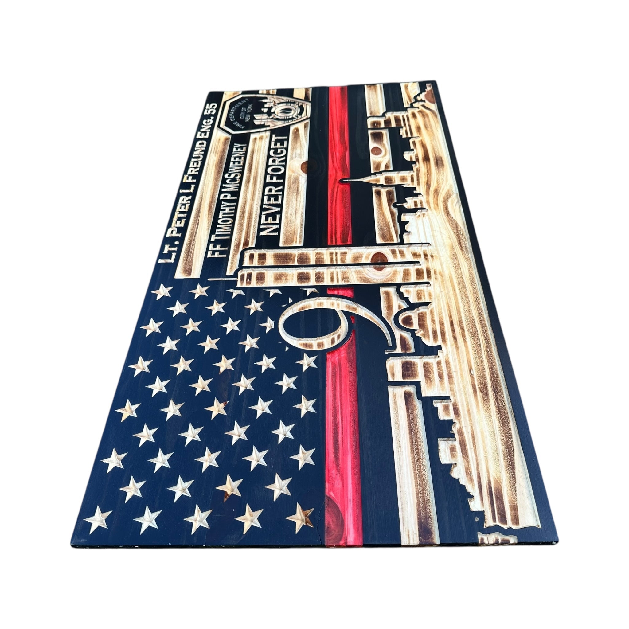 Personalized 9/11 Tribute Wooden Flag with NYC Skyline