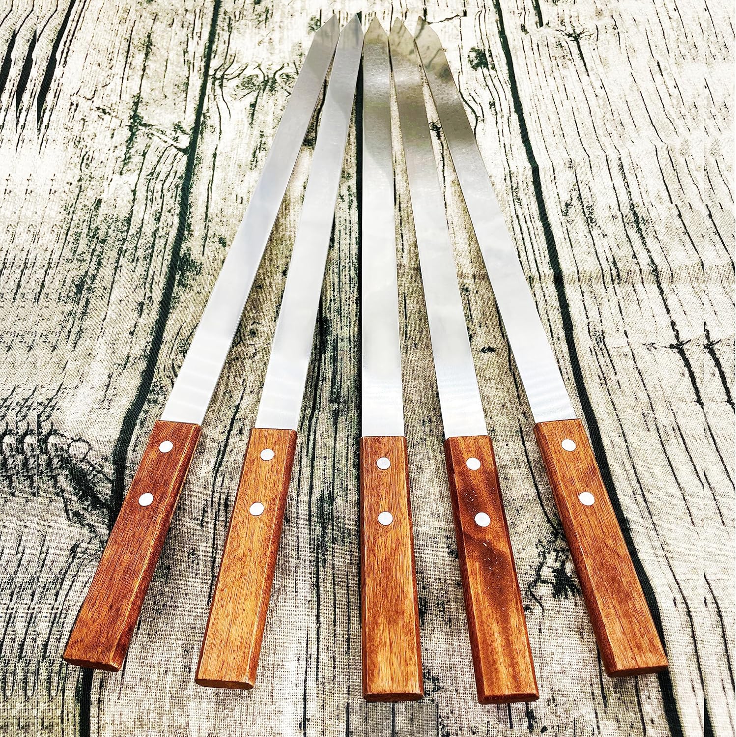 23.6 Inch Long Kabob Skewers,0.91Inch Wide Skewers for Kabobs,Metal Stainless Steel Skewers for Grilling,Extra Large Flat Kebab BBQ Skewers,Barbecue Kabob Sticks with Wood Handle,Set of 7 Kebob