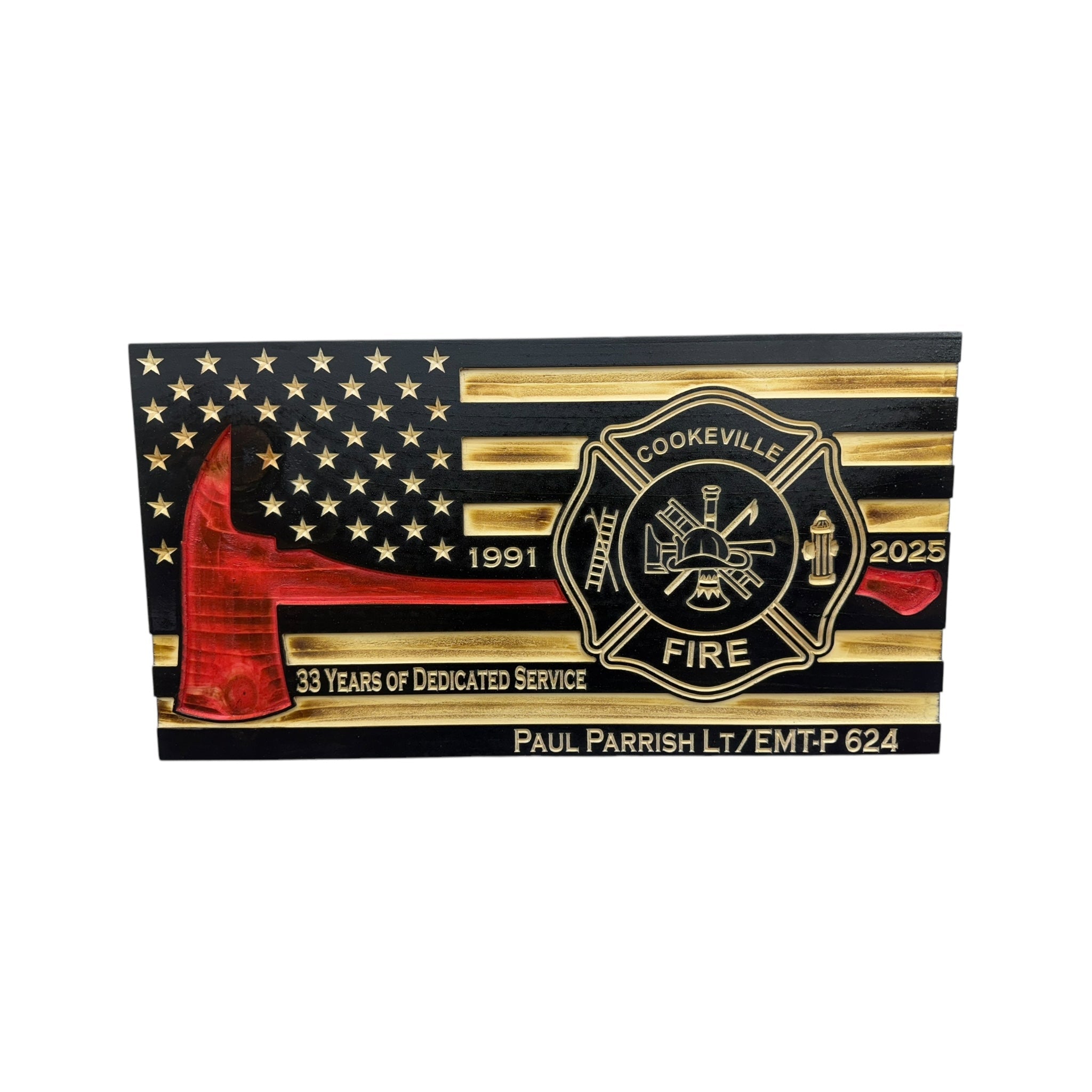 Custom Thin Red Line Firefighter Flag with Axe and Badge