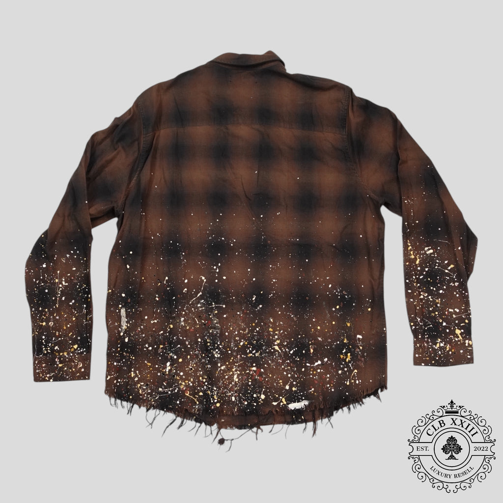 Amiri Crystal Painter Plaid Button Up in Brown