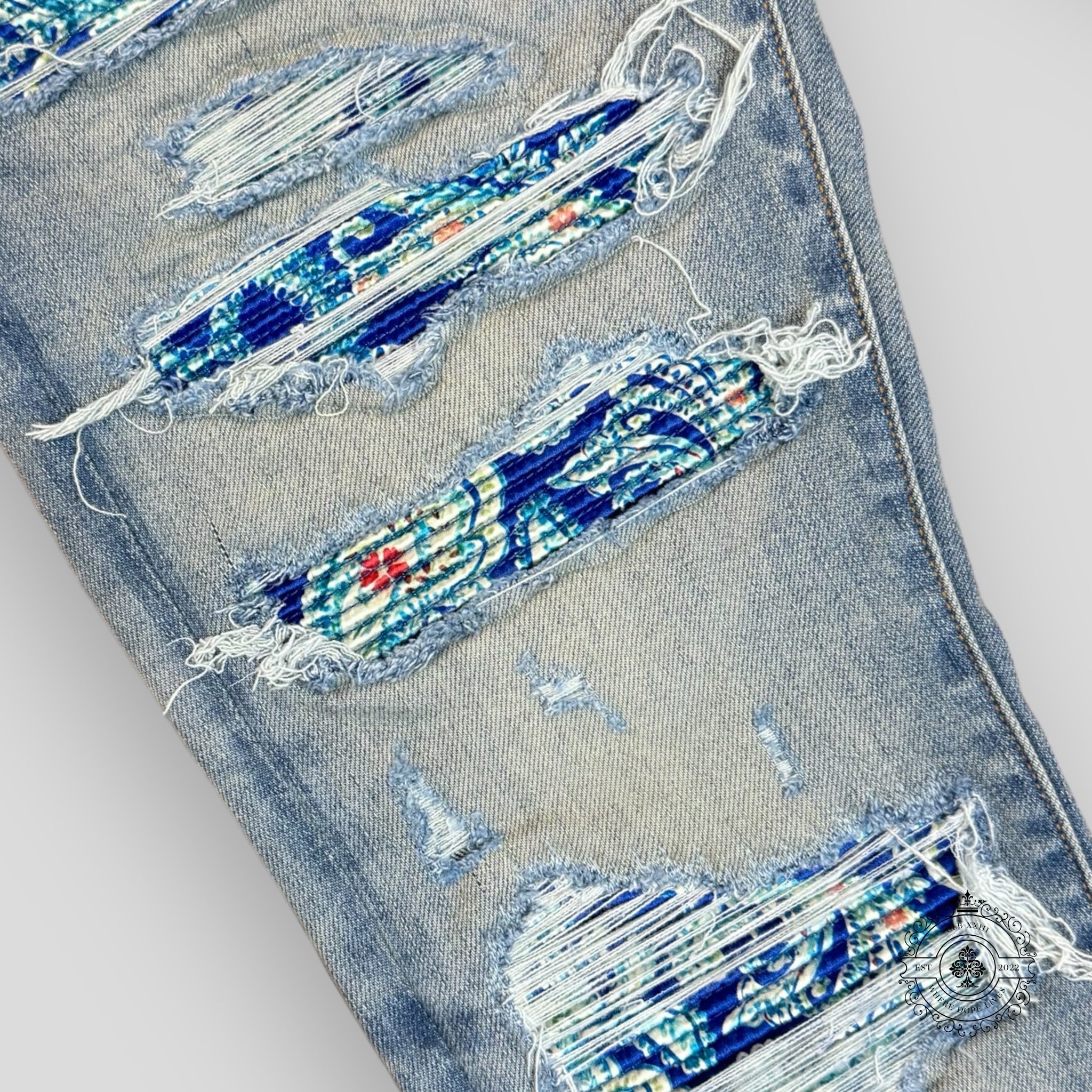 Amiri MX1 Silk PJ Thrasher Jeans in Clay Indigo