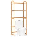 3-Tier Bamboo Bathroom Floor Organizer with 5-Position Shelves and 3 Hooks-Natural