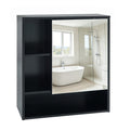 Wall-Mounted Mirror Cabinet with 2 Hidden Shelves and 3 Open Compartments-Black