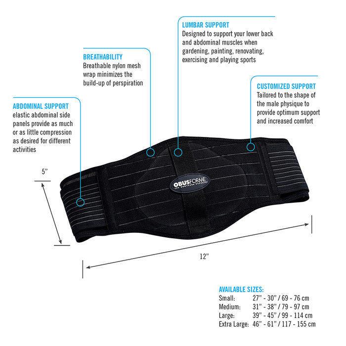 ObusForme Back Belt - XXL Black - Men's Lumbar Support for Posture & Lifting