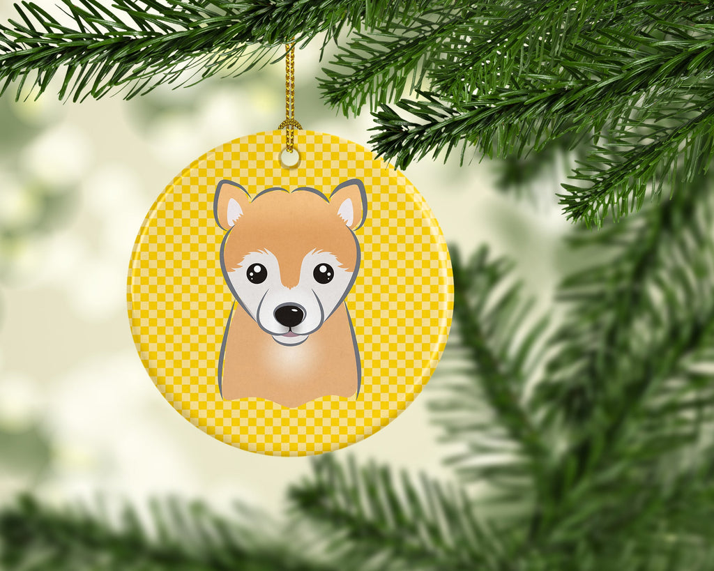 Yellow Checkered Shiba Inu Ceramic Ornament Christmas Tree Hanging Decorations for Home Christmas Holiday, Party, Gift, 3 in, Multicolor