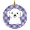 Purple Checkered Maltese Ceramic Ornament Christmas Tree Hanging Decorations for Home Christmas Holiday, Party, Gift, 3 in, Multicolor