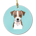 Checkerboard Blue Jack Russell Terrier Ceramic Ornament Christmas Tree Hanging Decorations for Home Christmas Holiday, Party, Gift, 3 in, Multicolor