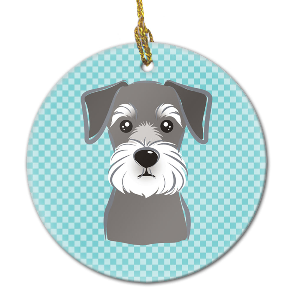 Checkerboard Blue Schnauzer Ceramic Ornament Christmas Tree Hanging Decorations for Home Christmas Holiday, Party, Gift, 3 in, Multicolor