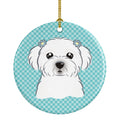 Checkerboard Blue Maltese Ceramic Ornament Christmas Tree Hanging Decorations for Home Christmas Holiday, Party, Gift, 3 in, Multicolor