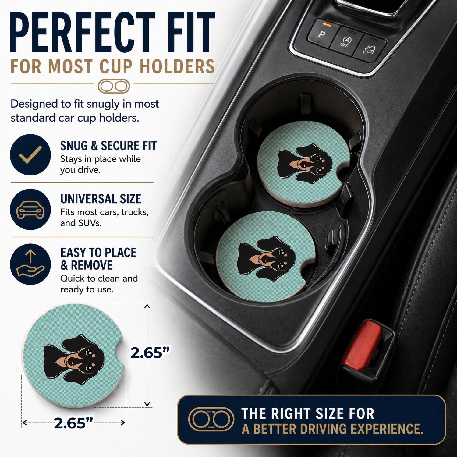 Checkerboard Blue Smooth Black and Tan Dachshund Set of 2 Cup Holder Car Coasters Absorbent Round Sandstone Coasters Gifts for Men or Women, 2.5, Multicolor