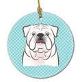 Checkerboard Blue White English Bulldog  Ceramic Ornament Christmas Tree Hanging Decorations for Home Christmas Holiday, Party, Gift, 3 in, Multicolor