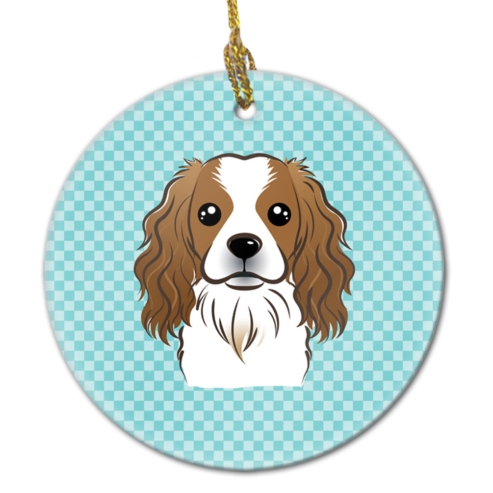 Checkerboard Blue Cavalier Spaniel Ceramic Ornament Christmas Tree Hanging Decorations for Home Christmas Holiday, Party, Gift, 3 in, Multicolor
