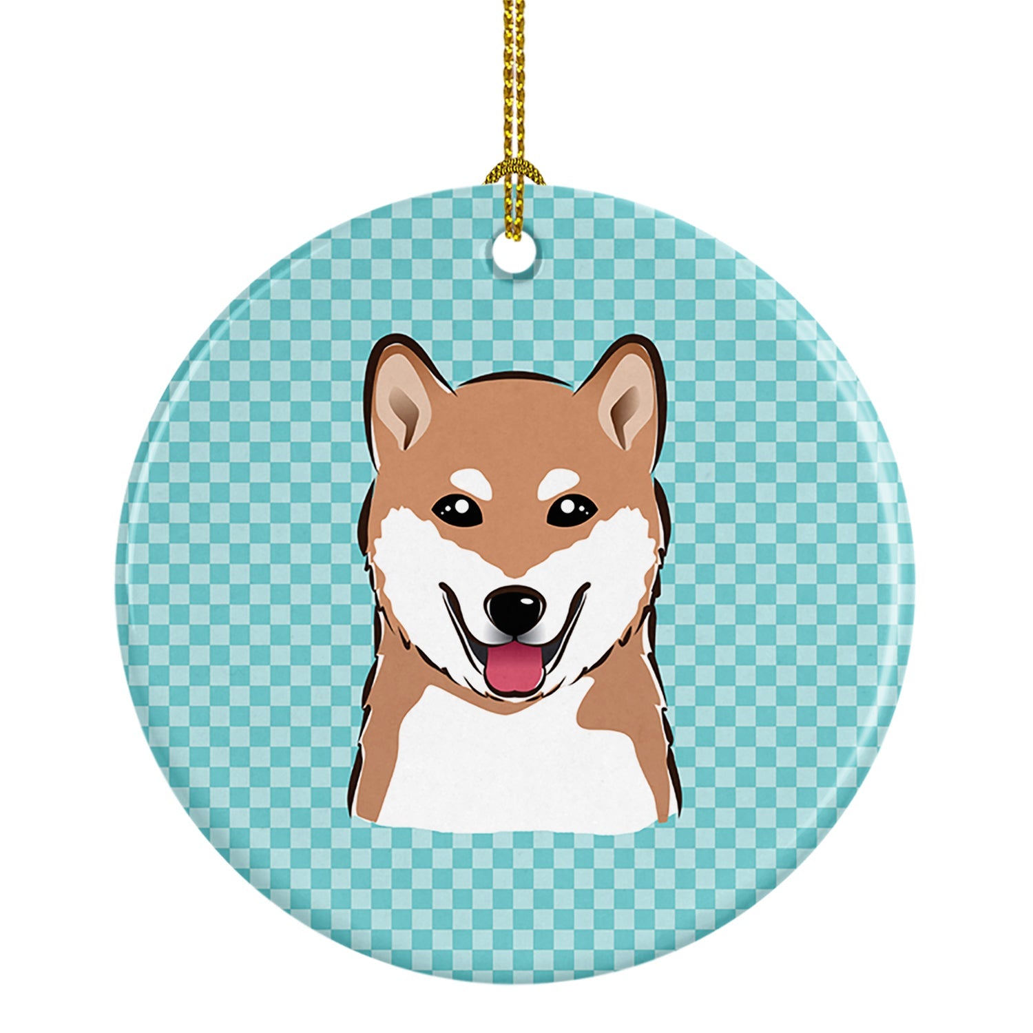 Checkerboard Blue Shiba Inu Ceramic Ornament Christmas Tree Hanging Decorations for Home Christmas Holiday, Party, Gift, 3 in, Multicolor