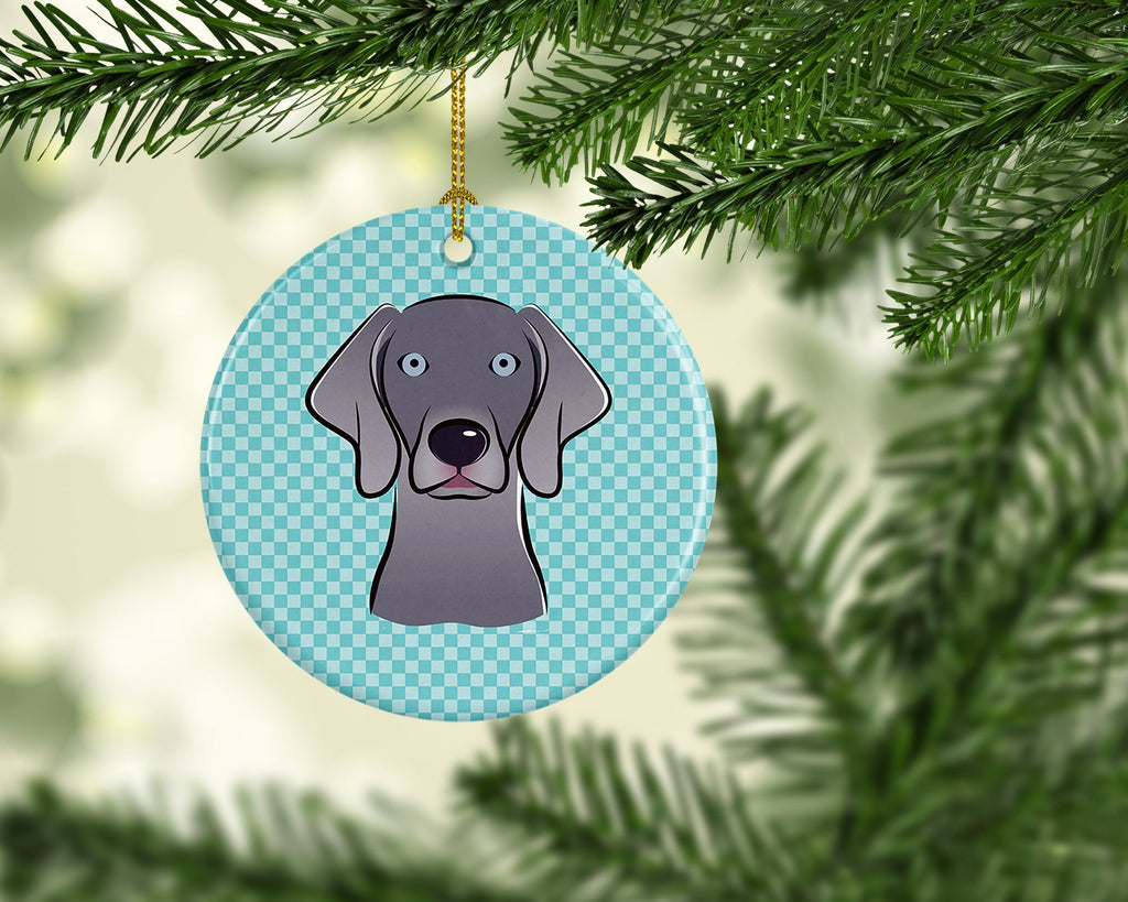 Checkerboard Blue Weimaraner Ceramic Ornament Christmas Tree Hanging Decorations for Home Christmas Holiday, Party, Gift, 3 in, Multicolor