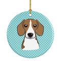 Checkerboard Blue Beagle Ceramic Ornament Christmas Tree Hanging Decorations for Home Christmas Holiday, Party, Gift, 3 in, Multicolor