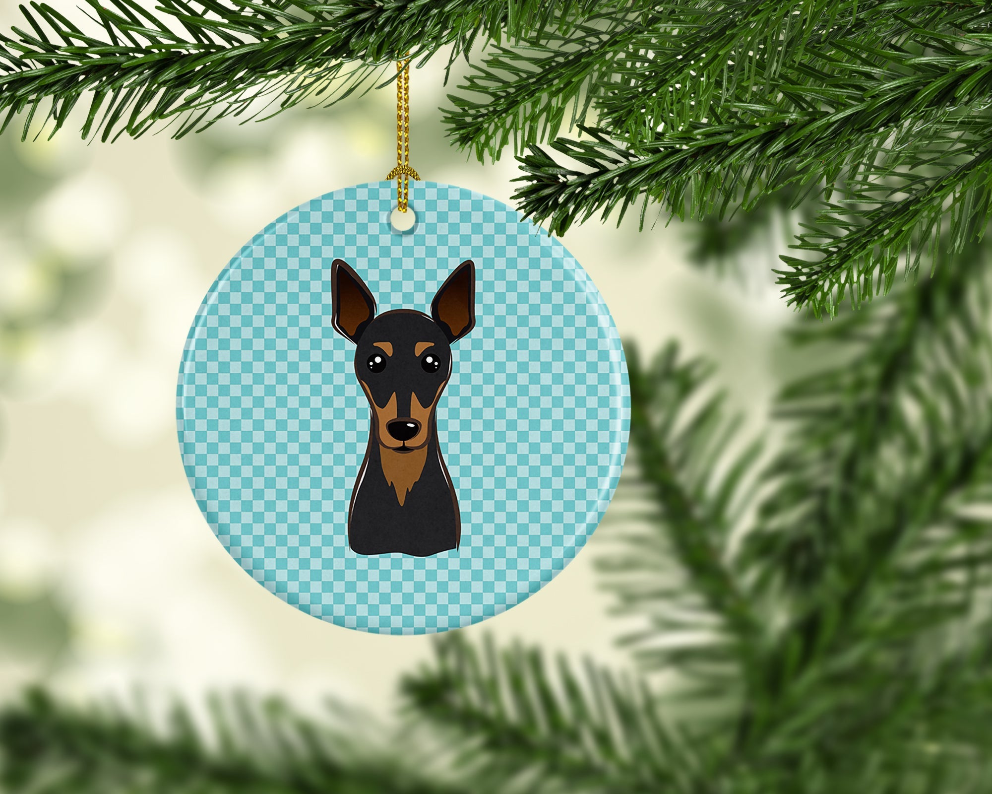 Checkerboard Blue Min Pin Ceramic Ornament Christmas Tree Hanging Decorations for Home Christmas Holiday, Party, Gift, 3 in, Multicolor