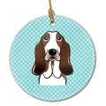 Checkerboard Blue Basset Hound Ceramic Ornament Christmas Tree Hanging Decorations for Home Christmas Holiday, Party, Gift, 3 in, Multicolor