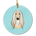 Checkerboard Blue Afghan Hound Ceramic Ornament Christmas Tree Hanging Decorations for Home Christmas Holiday, Party, Gift, 3 in, Multicolor