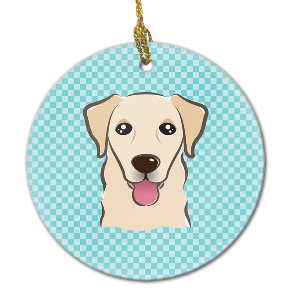 Checkerboard Blue Golden Retriever Ceramic Ornament Christmas Tree Hanging Decorations for Home Christmas Holiday, Party, Gift, 3 in, Multicolor