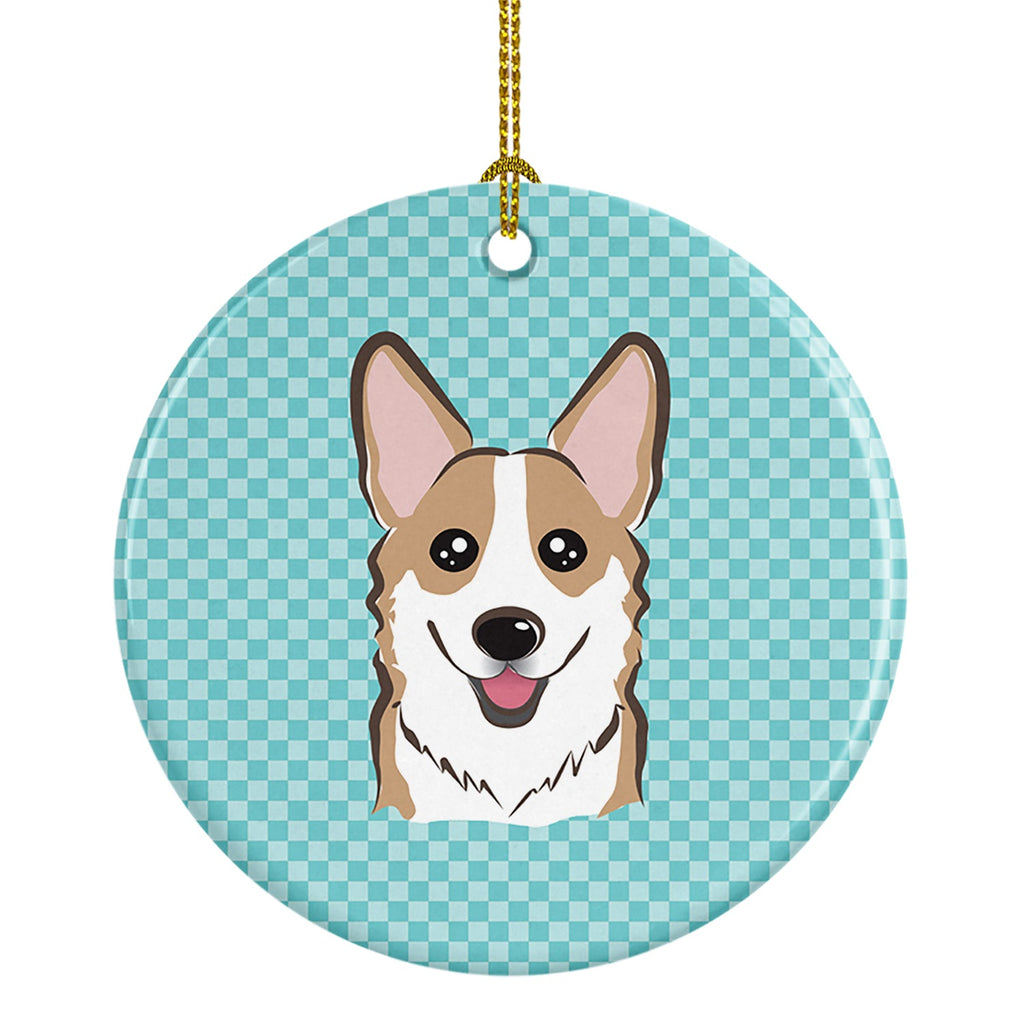 Checkerboard Blue Corgi Ceramic Ornament Christmas Tree Hanging Decorations for Home Christmas Holiday, Party, Gift, 3 in, Multicolor
