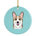 Checkerboard Blue Corgi Ceramic Ornament Christmas Tree Hanging Decorations for Home Christmas Holiday, Party, Gift, 3 in, Multicolor