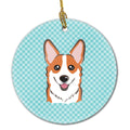 Checkerboard Blue Corgi Ceramic Ornament Christmas Tree Hanging Decorations for Home Christmas Holiday, Party, Gift, 3 in, Multicolor