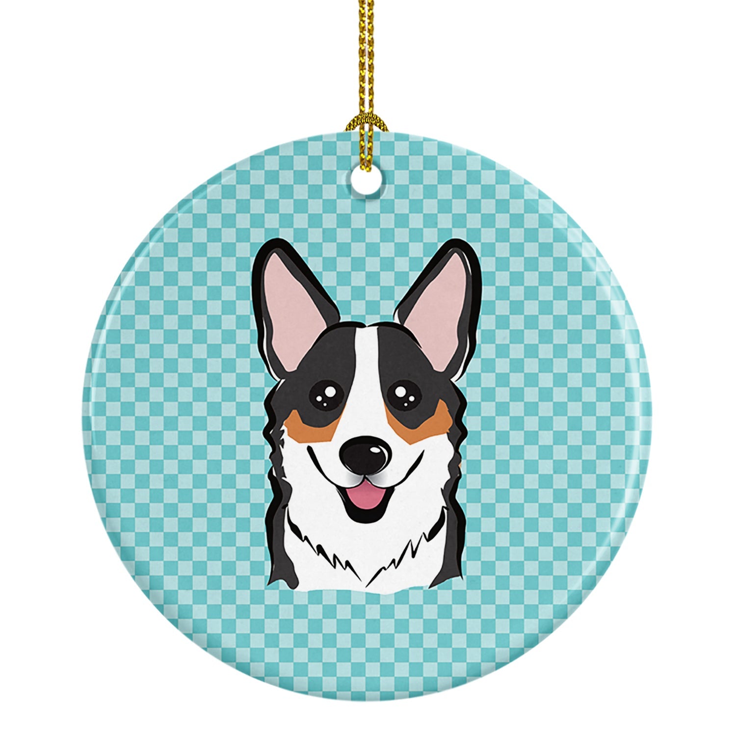 Checkerboard Blue Corgi Ceramic Ornament Christmas Tree Hanging Decorations for Home Christmas Holiday, Party, Gift, 3 in, Multicolor