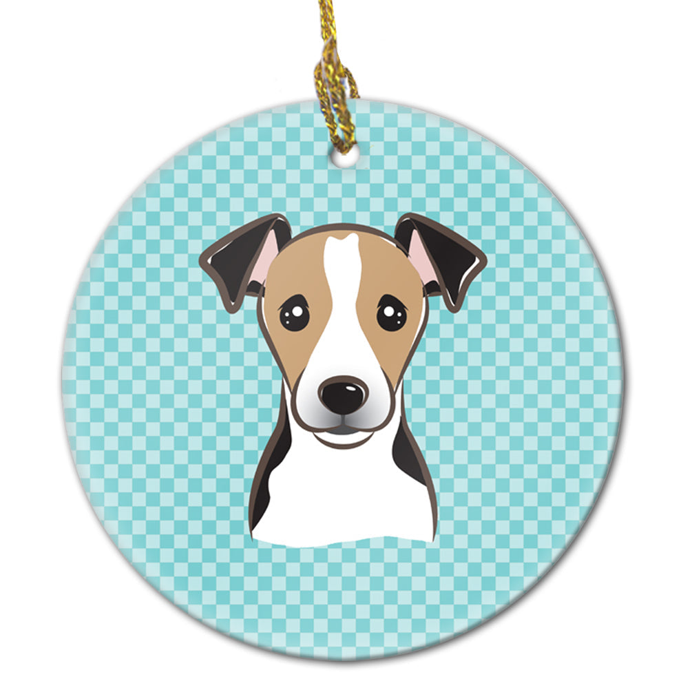 Checkerboard Blue Jack Russell Terrier Ceramic Ornament Christmas Tree Hanging Decorations for Home Christmas Holiday, Party, Gift, 3 in, Multicolor