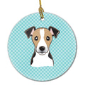 Checkerboard Blue Jack Russell Terrier Ceramic Ornament Christmas Tree Hanging Decorations for Home Christmas Holiday, Party, Gift, 3 in, Multicolor
