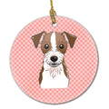 Checkerboard Pink Jack Russell Terrier Ceramic Ornament Christmas Tree Hanging Decorations for Home Christmas Holiday, Party, Gift, 3 in, Multicolor