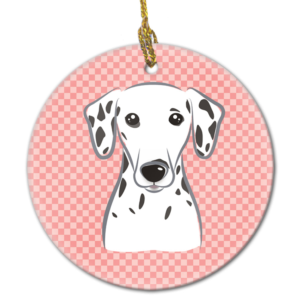 Checkerboard Pink Dalmatian Ceramic Ornament Christmas Tree Hanging Decorations for Home Christmas Holiday, Party, Gift, 3 in, Multicolor