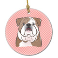 Checkerboard Pink English Bulldog  Ceramic Ornament Christmas Tree Hanging Decorations for Home Christmas Holiday, Party, Gift, 3 in, Multicolor