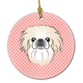Checkerboard Pink Pekingese Ceramic Ornament Christmas Tree Hanging Decorations for Home Christmas Holiday, Party, Gift, 3 in, Multicolor