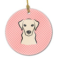 Checkerboard Pink Yellow Labrador Ceramic Ornament Christmas Tree Hanging Decorations for Home Christmas Holiday, Party, Gift, 3 in, Multicolor