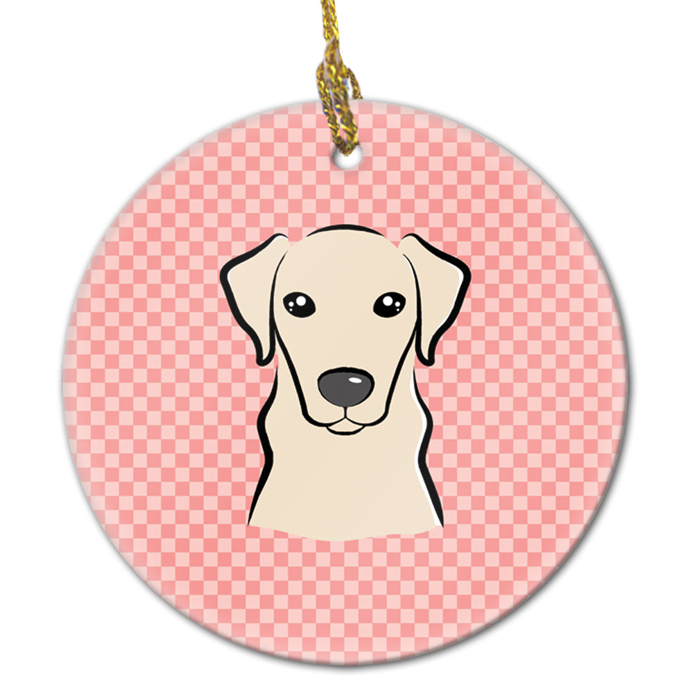 Checkerboard Pink Yellow Labrador Ceramic Ornament Christmas Tree Hanging Decorations for Home Christmas Holiday, Party, Gift, 3 in, Multicolor