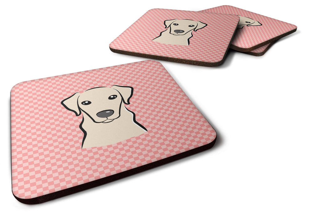 Checkerboard Pink Yellow Labrador Foam Coasters Set of 4 Cup Coasters for Indoor Outdoor, Tabletop Protection, Anti Slip, Mouse pad Material
