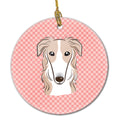 Checkerboard Pink Borzoi Ceramic Ornament Christmas Tree Hanging Decorations for Home Christmas Holiday, Party, Gift, 3 in, Multicolor