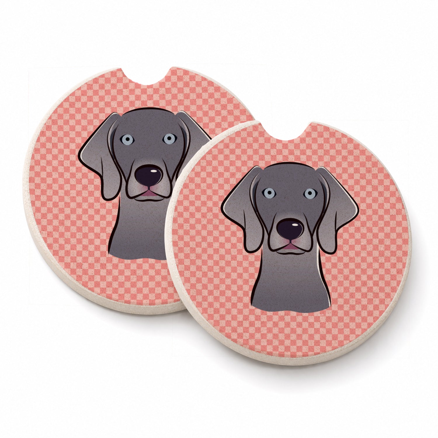 Checkerboard Pink Weimaraner Set of 2 Cup Holder Car Coasters Absorbent Round Sandstone Coasters Gifts for Men or Women, 2.5, Multicolor